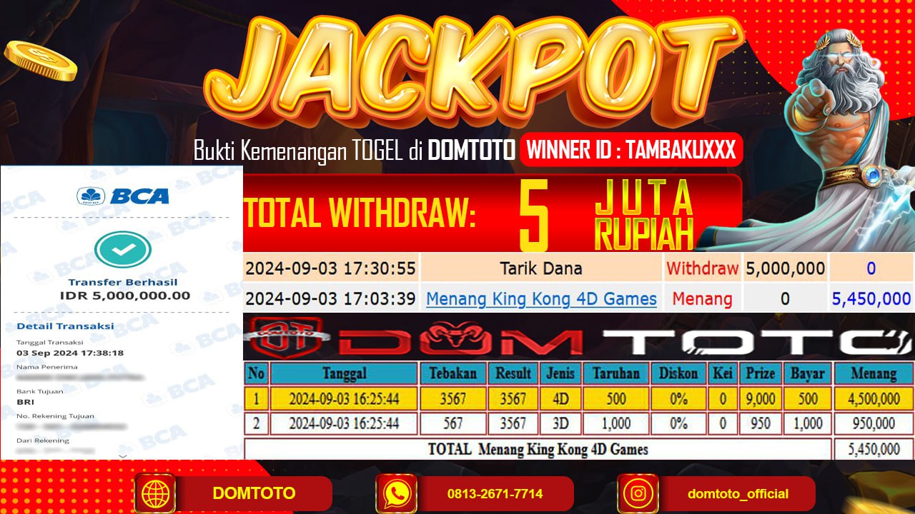 JACKPOT MENANG KING KONG 4DGAMES  03 SEPTEMBER 2024